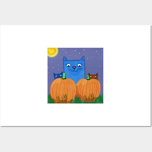 Halloween Kitties in Pumpkin Patch Posters and Art